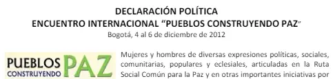 Declaración política. Encuentro Internacional «Pueblos construyendo paz»