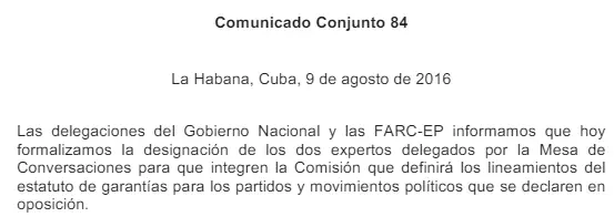 Comunicado Conjunto No. 84