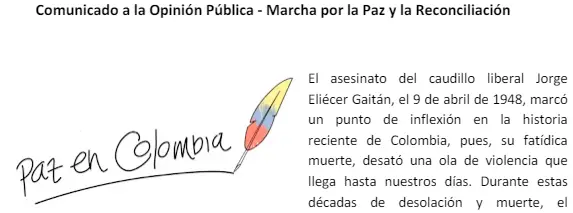 Comunicado a la Opinión Pública ‐ Marcha por la Paz y la Reconciliación