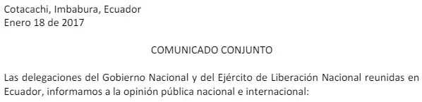 Comunicado conjunto Gob. – ELN