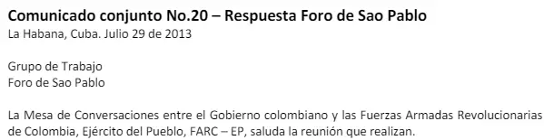 Comunicado conjunto No. 20