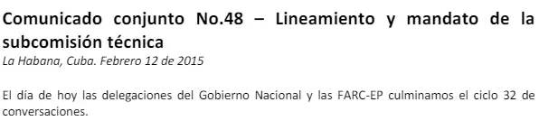 Comunicado conjunto No. 48 Lineamiento y mandato de la subcomisión técnica