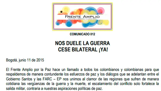 Nos duele la guerra, cese bilateral ¡Ya!
